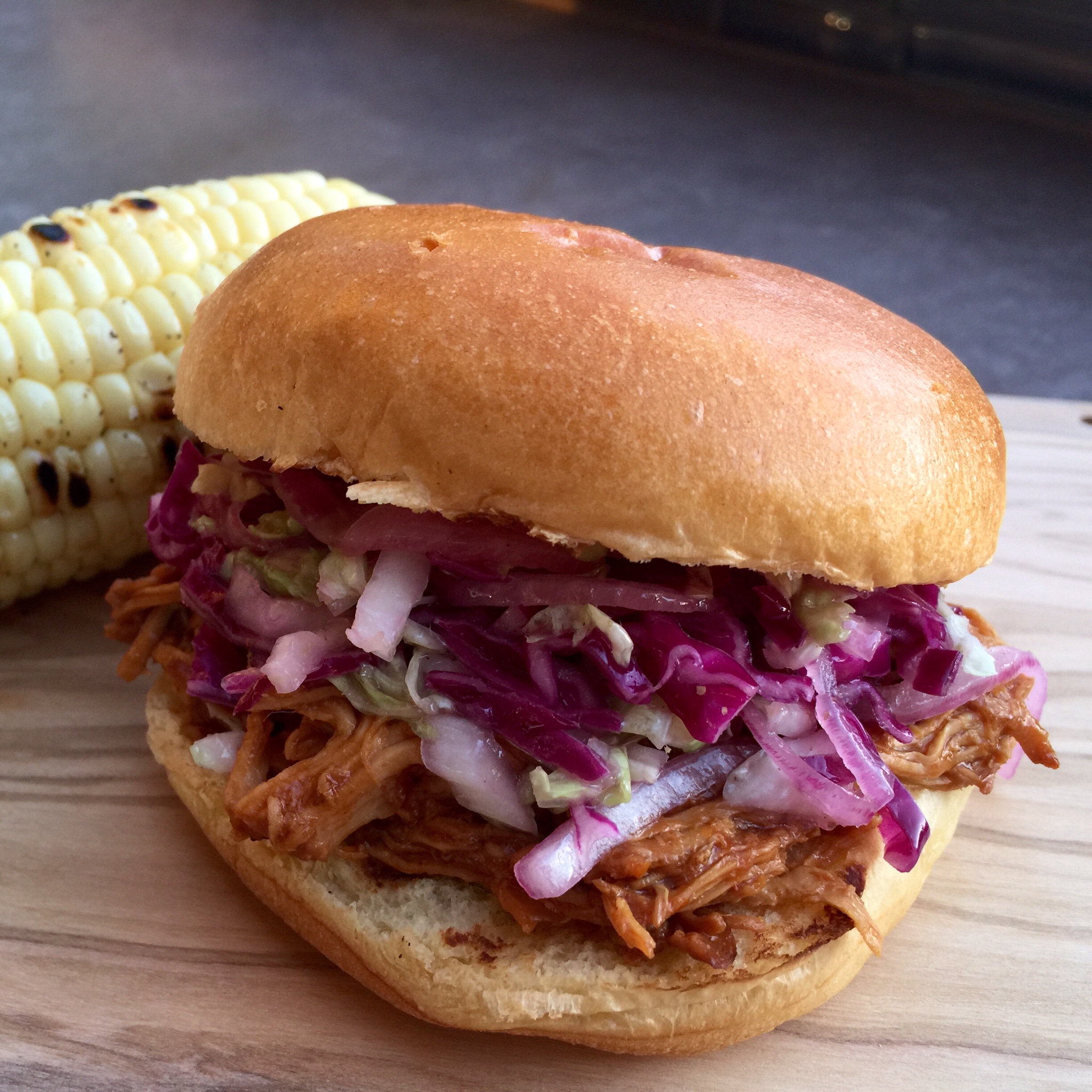 BBQ Pulled Chicken Sandwich With Tangy Slaw • Good Thyme Kitchen