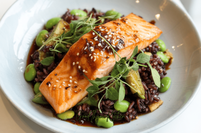 Soy Ginger Glazed Salmon with Black Rice
