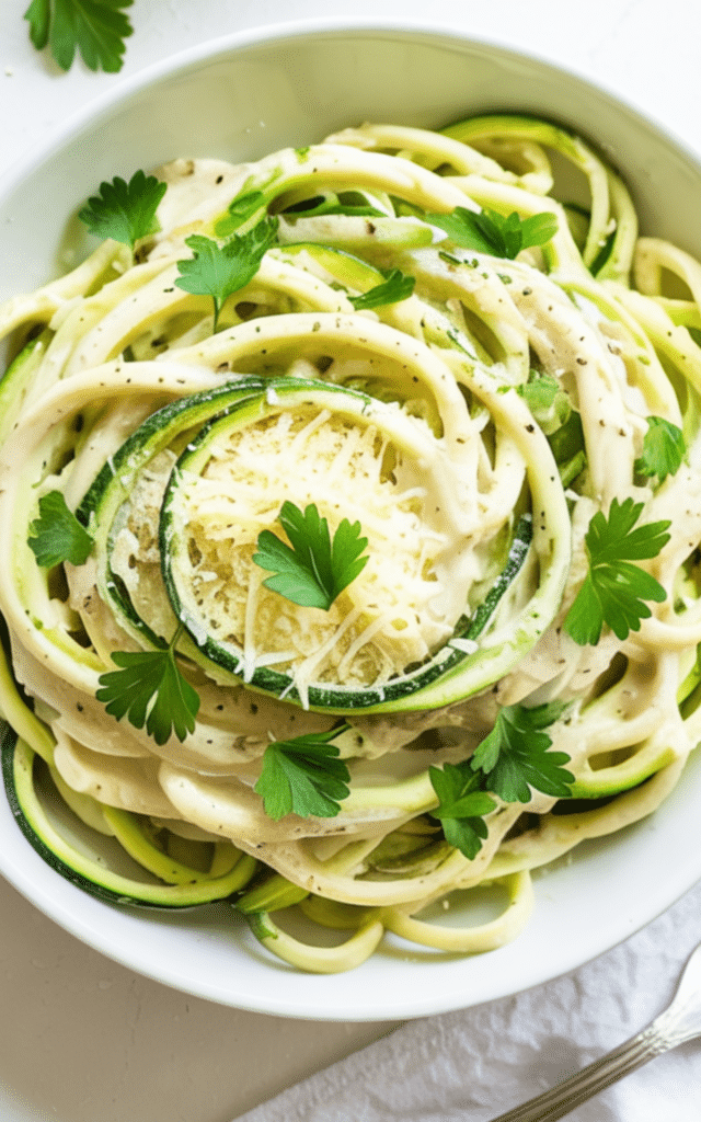 Cauliflower Alfredo Over Zoodles